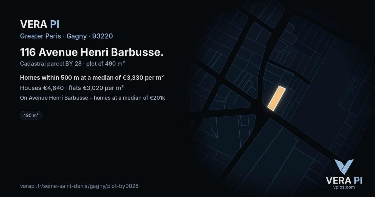 116 Avenue Henri Barbusse, Gagny at night – the plot lit, the parcels around coloured by the prices near them