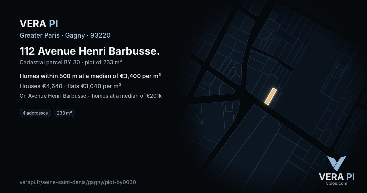 112 Avenue Henri Barbusse, Gagny at night – the plot lit, the parcels around coloured by the prices near them