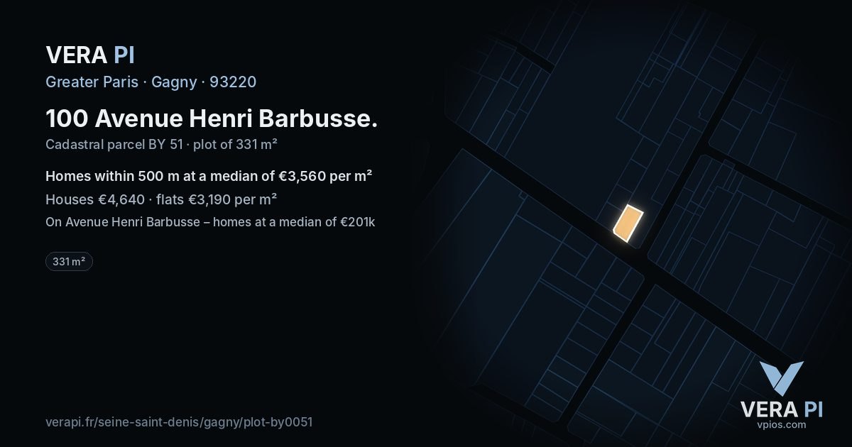 100 Avenue Henri Barbusse, Gagny at night – the plot lit, the parcels around coloured by the prices near them