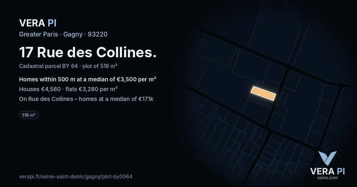 17 Rue des Collines, Gagny at night – the plot lit, the parcels around coloured by the prices near them