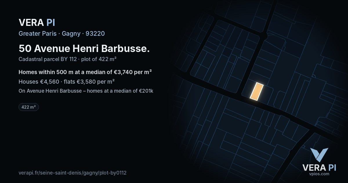 50 Avenue Henri Barbusse, Gagny at night – the plot lit, the parcels around coloured by the prices near them