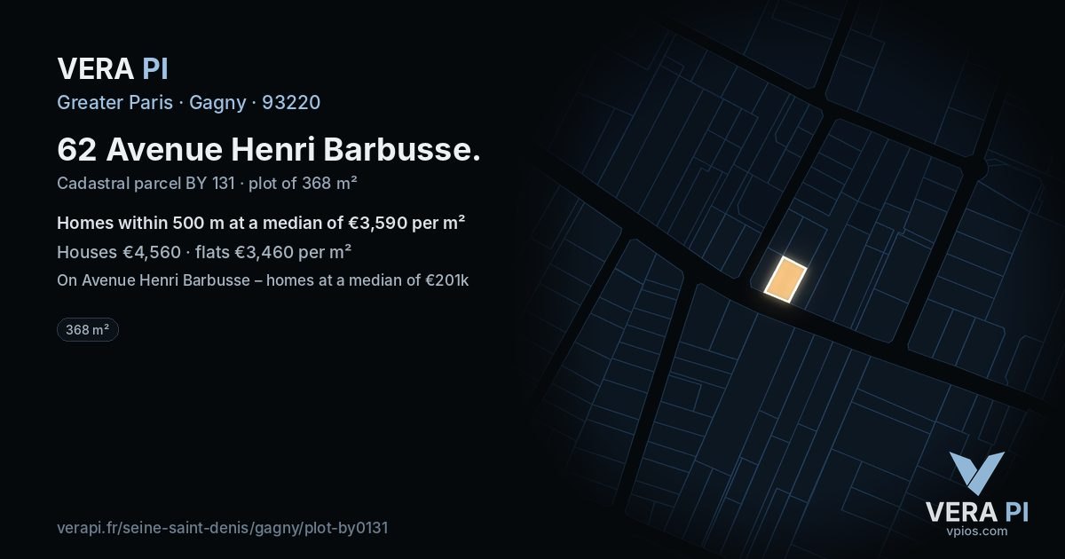 62 Avenue Henri Barbusse, Gagny at night – the plot lit, the parcels around coloured by the prices near them
