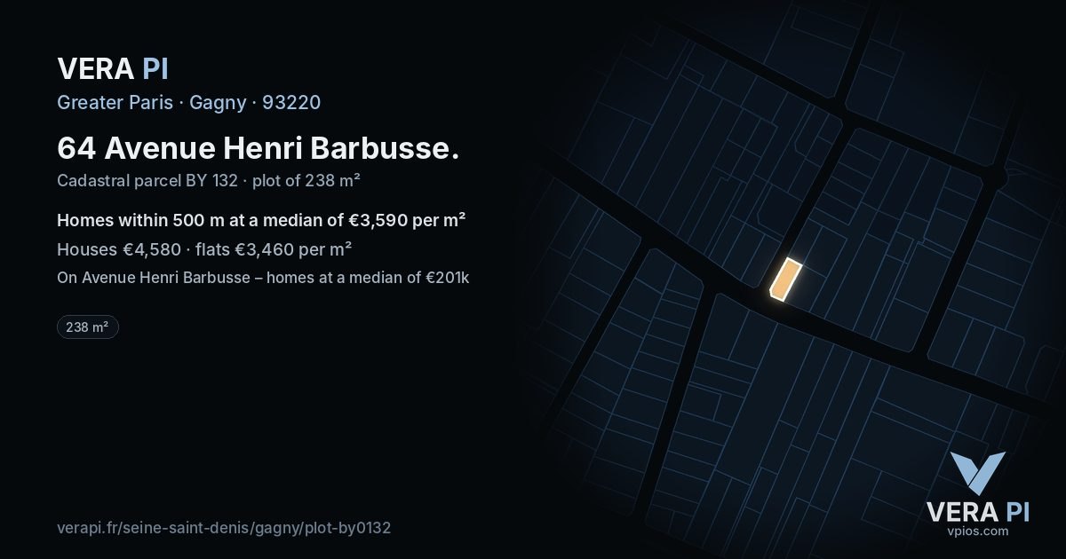 64 Avenue Henri Barbusse, Gagny at night – the plot lit, the parcels around coloured by the prices near them
