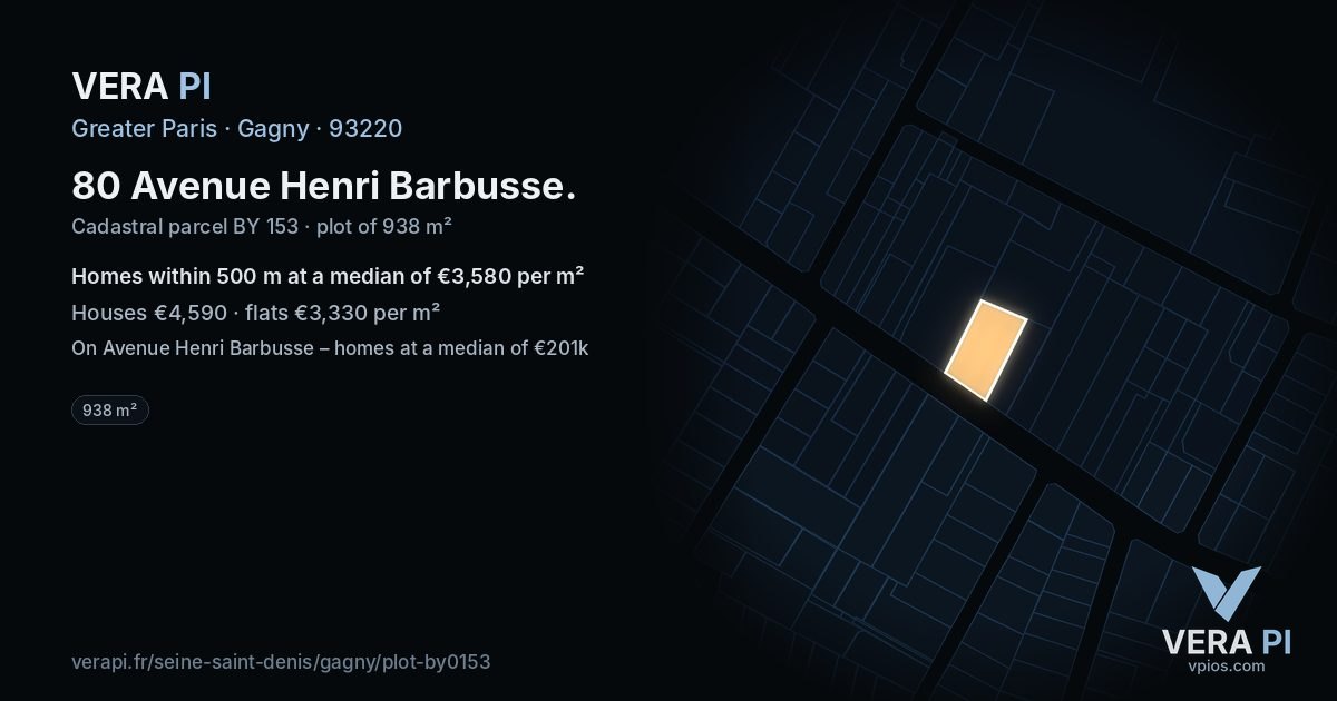 80 Avenue Henri Barbusse, Gagny at night – the plot lit, the parcels around coloured by the prices near them