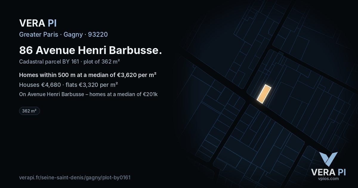 86 Avenue Henri Barbusse, Gagny at night – the plot lit, the parcels around coloured by the prices near them