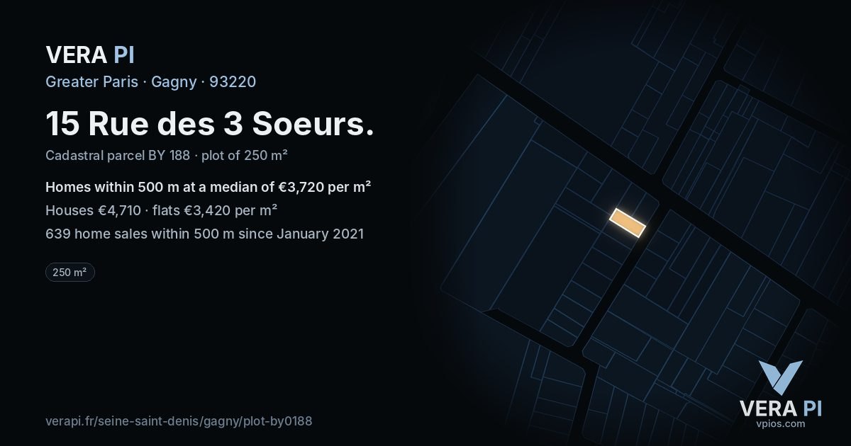 15 Rue des 3 Soeurs, Gagny at night – the plot lit, the parcels around coloured by the prices near them