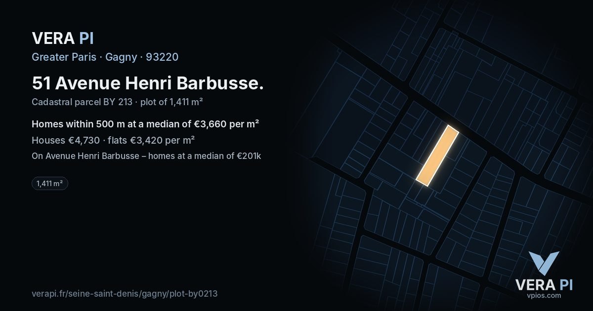51 Avenue Henri Barbusse, Gagny at night – the plot lit, the parcels around coloured by the prices near them