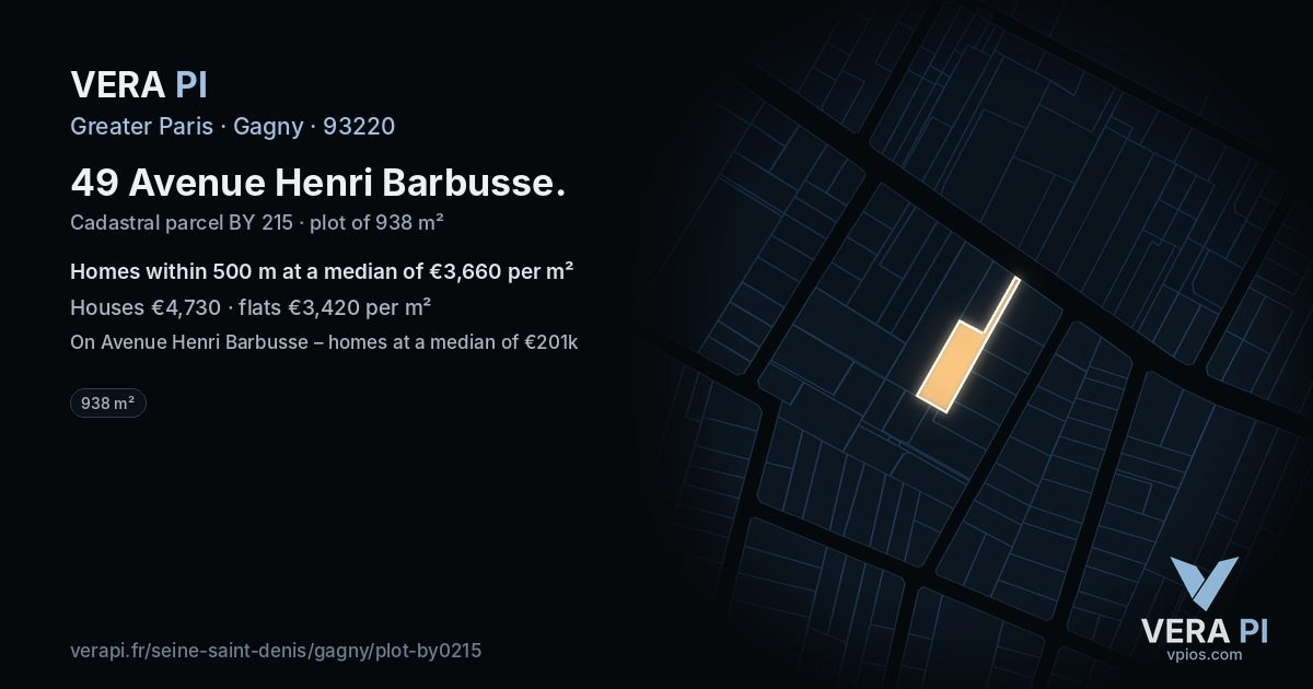 49 Avenue Henri Barbusse, Gagny at night – the plot lit, the parcels around coloured by the prices near them