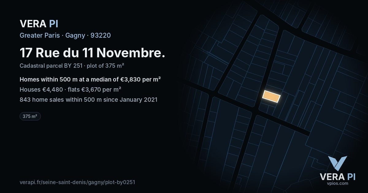 17 Rue du 11 Novembre, Gagny at night – the plot lit, the parcels around coloured by the prices near them