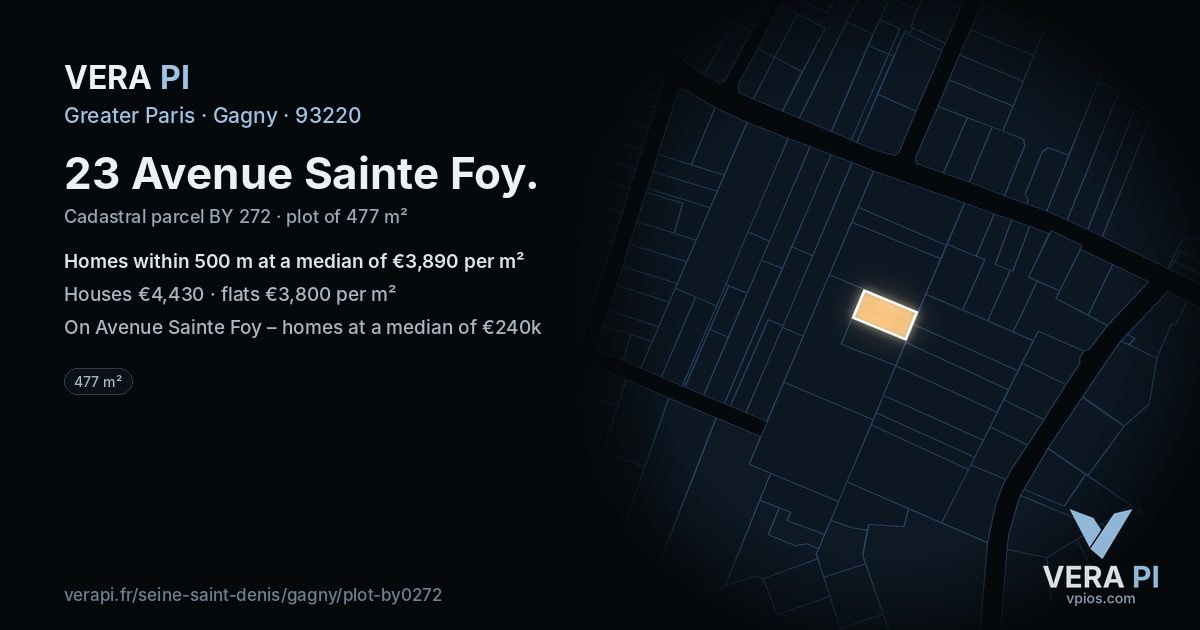 23 Avenue Sainte Foy, Gagny at night – the plot lit, the parcels around coloured by the prices near them
