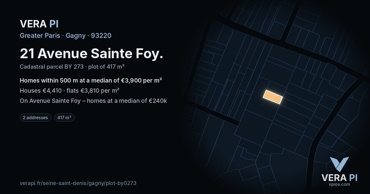 21 Avenue Sainte Foy, Gagny at night – the plot lit, the parcels around coloured by the prices near them