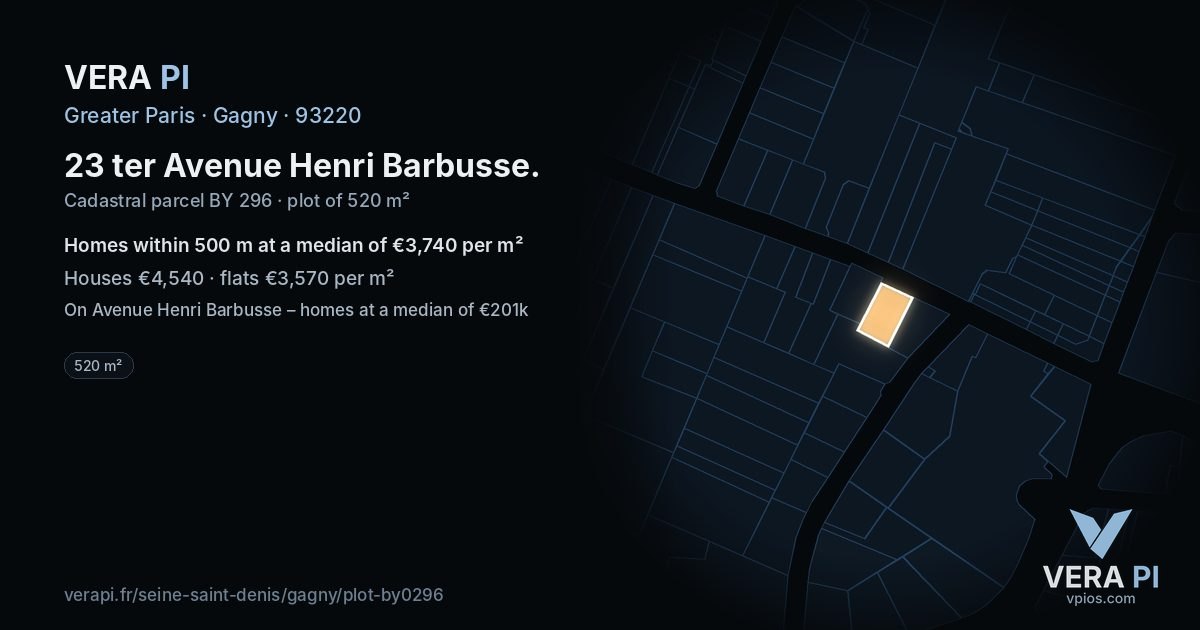 23 ter Avenue Henri Barbusse, Gagny at night – the plot lit, the parcels around coloured by the prices near them