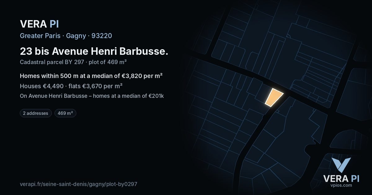 23 bis Avenue Henri Barbusse, Gagny at night – the plot lit, the parcels around coloured by the prices near them