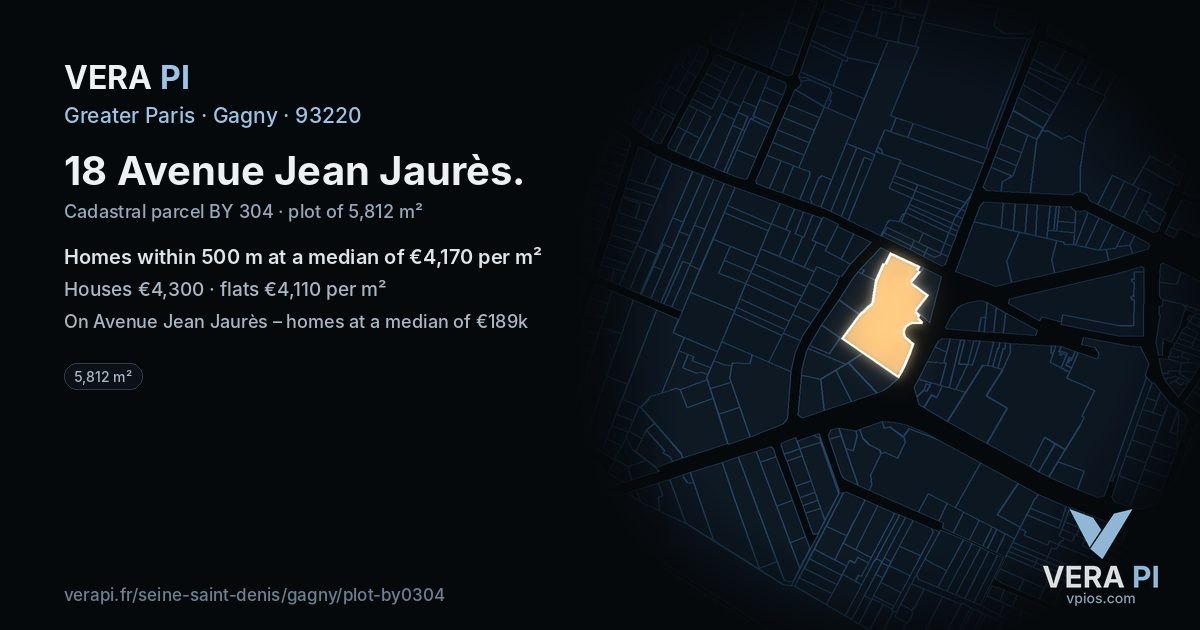 18 Avenue Jean Jaurès, Gagny at night – the plot lit, the parcels around coloured by the prices near them