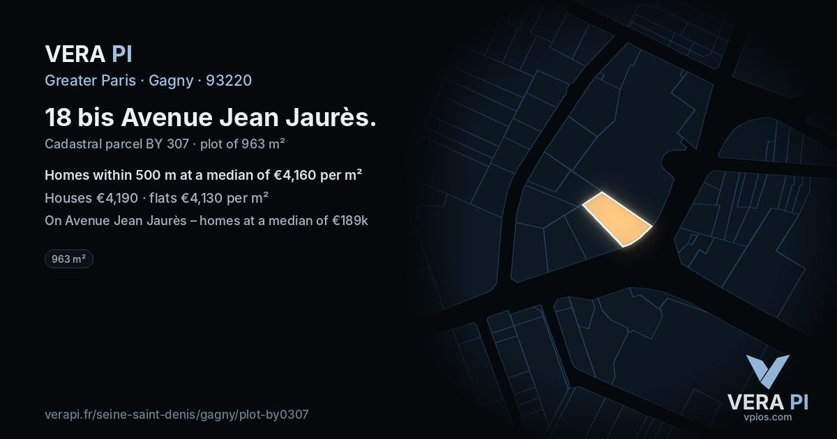 18 bis Avenue Jean Jaurès, Gagny at night – the plot lit, the parcels around coloured by the prices near them