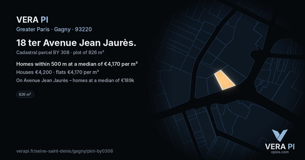 18 ter Avenue Jean Jaurès, Gagny at night – the plot lit, the parcels around coloured by the prices near them