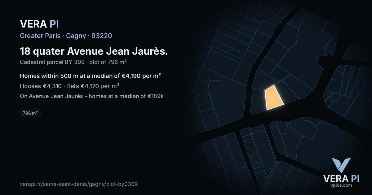 18 quater Avenue Jean Jaurès, Gagny at night – the plot lit, the parcels around coloured by the prices near them