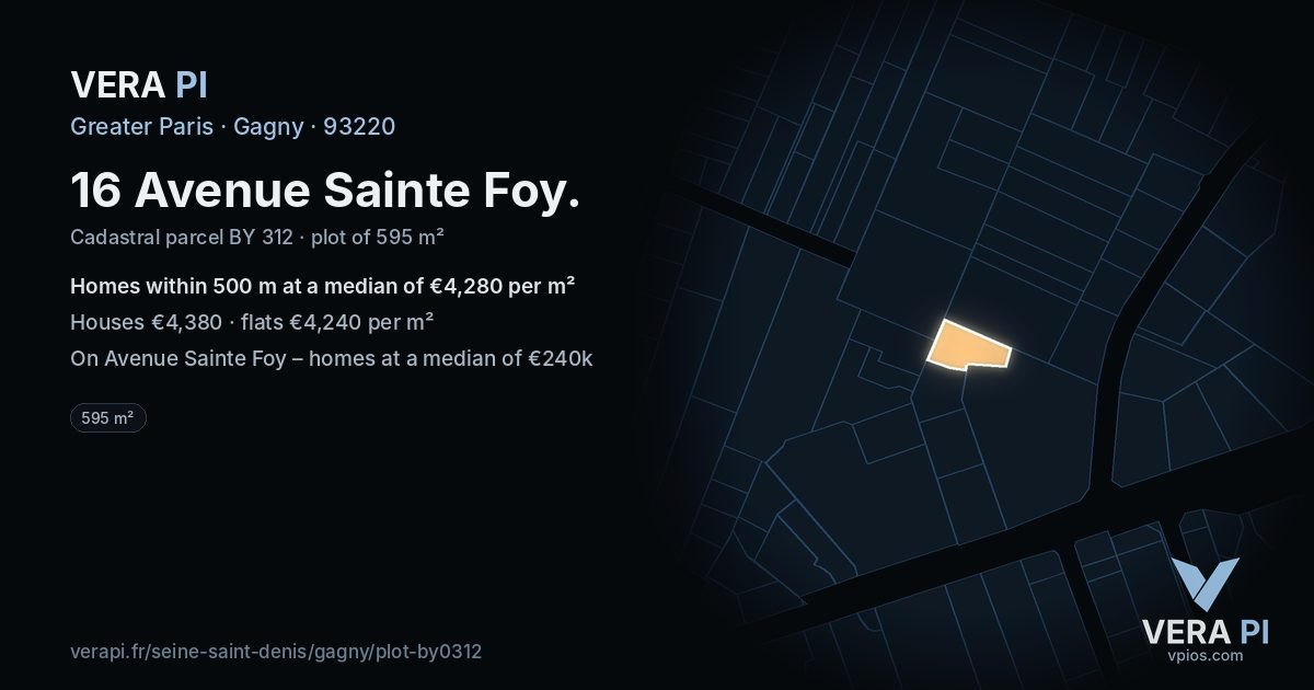 16 Avenue Sainte Foy, Gagny at night – the plot lit, the parcels around coloured by the prices near them