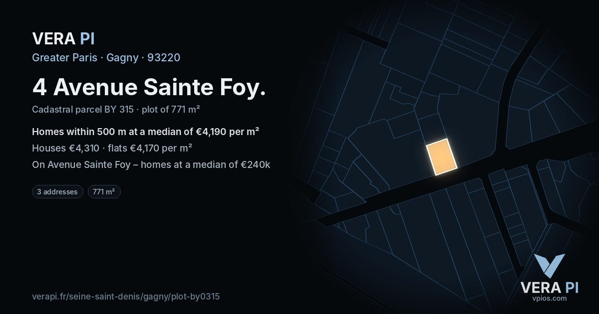 4 Avenue Sainte Foy, Gagny at night – the plot lit, the parcels around coloured by the prices near them
