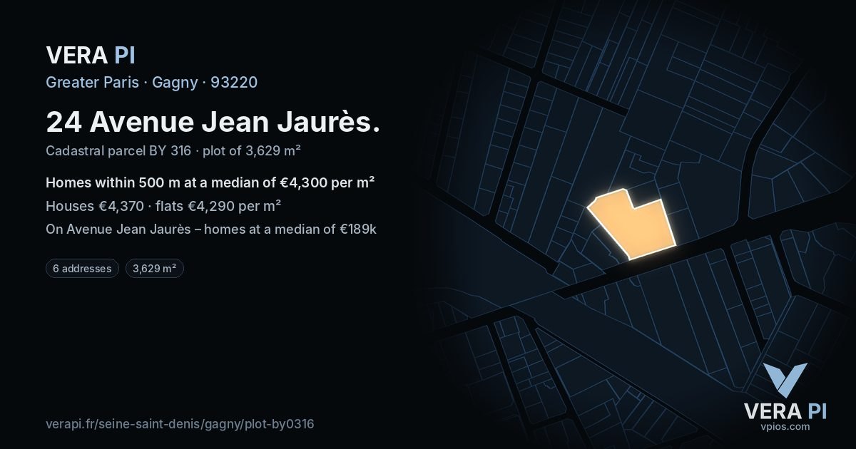 24 Avenue Jean Jaurès, Gagny at night – the plot lit, the parcels around coloured by the prices near them