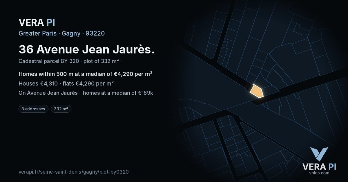 36 Avenue Jean Jaurès, Gagny at night – the plot lit, the parcels around coloured by the prices near them