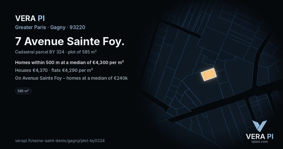 7 Avenue Sainte Foy, Gagny at night – the plot lit, the parcels around coloured by the prices near them