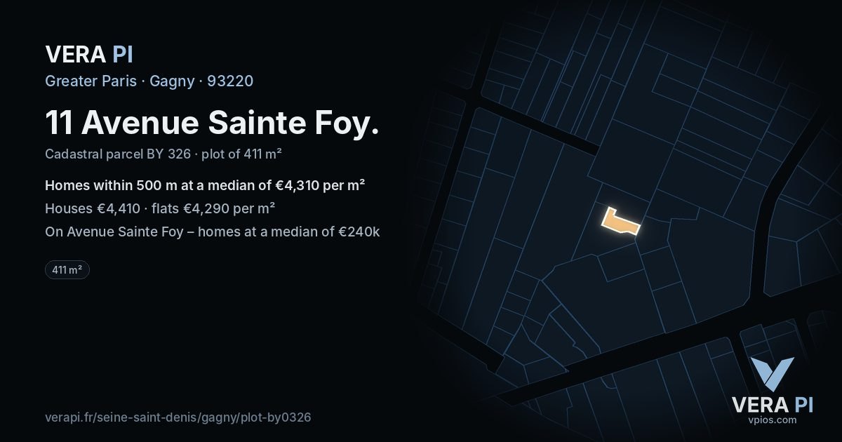 11 Avenue Sainte Foy, Gagny at night – the plot lit, the parcels around coloured by the prices near them