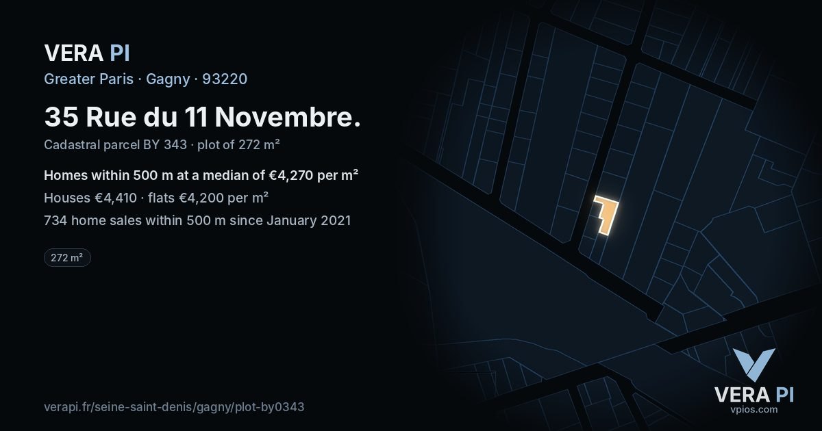 35 Rue du 11 Novembre, Gagny at night – the plot lit, the parcels around coloured by the prices near them
