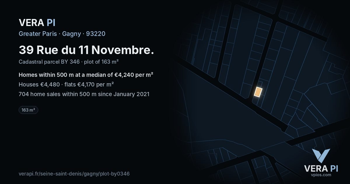 39 Rue du 11 Novembre, Gagny at night – the plot lit, the parcels around coloured by the prices near them
