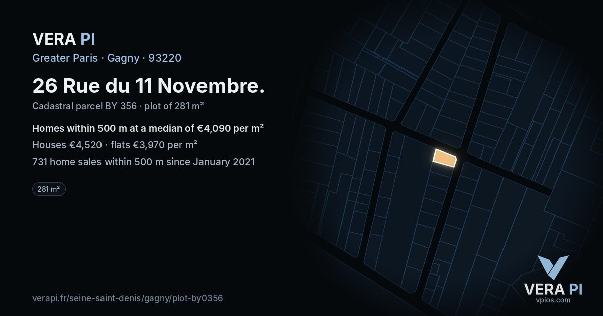 26 Rue du 11 Novembre, Gagny at night – the plot lit, the parcels around coloured by the prices near them
