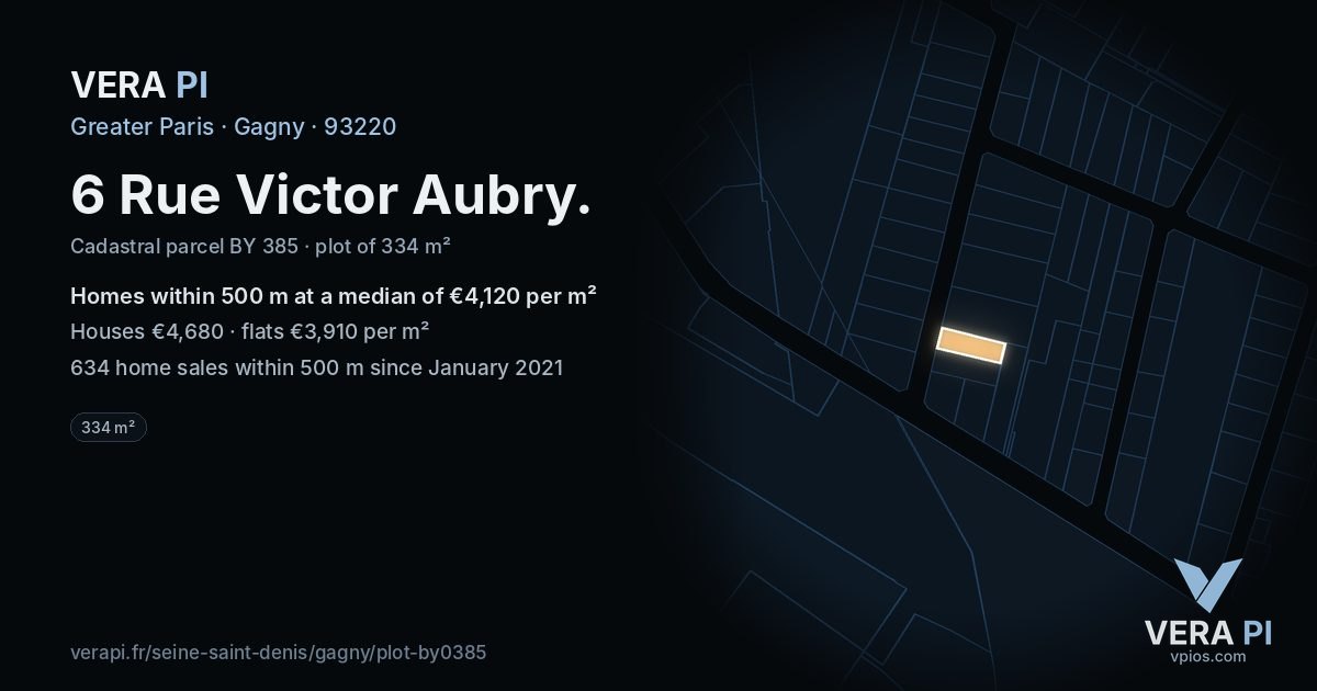 6 Rue Victor Aubry, Gagny at night – the plot lit, the parcels around coloured by the prices near them