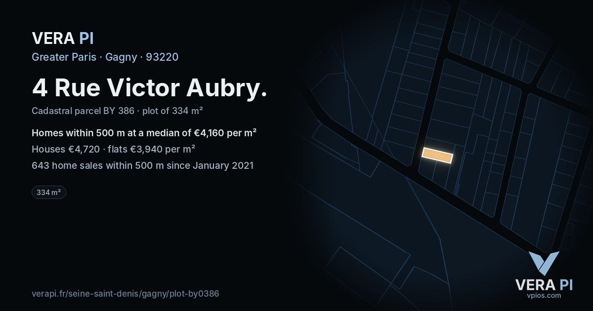 4 Rue Victor Aubry, Gagny at night – the plot lit, the parcels around coloured by the prices near them