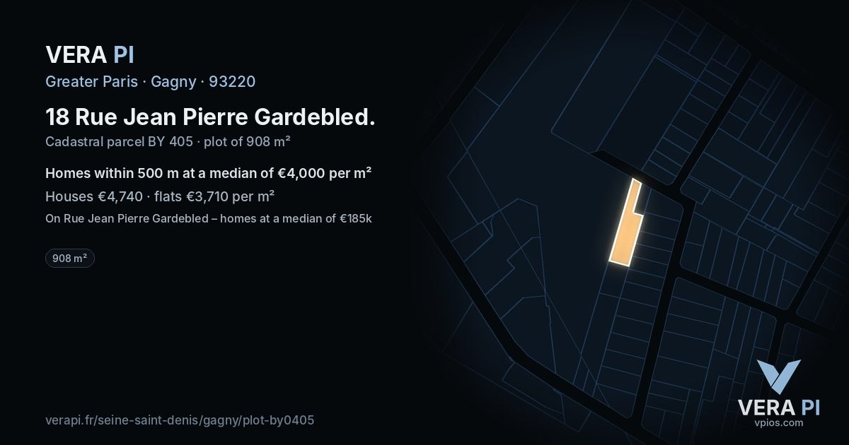 18 Rue Jean Pierre Gardebled, Gagny at night – the plot lit, the parcels around coloured by the prices near them