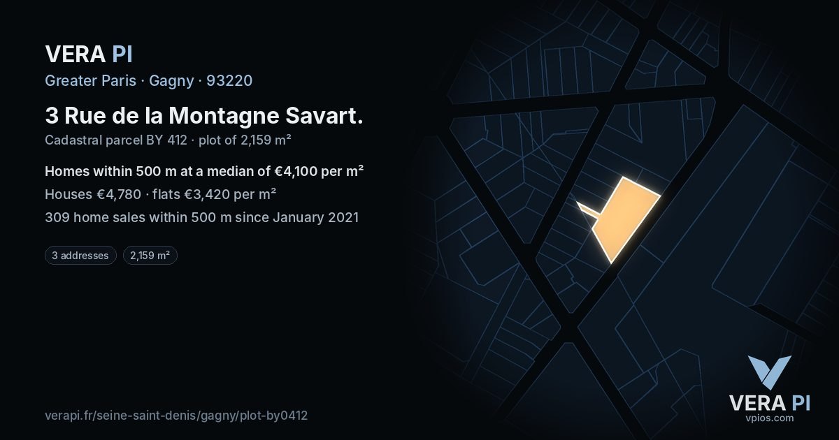 3 Rue de la Montagne Savart, Gagny at night – the plot lit, the parcels around coloured by the prices near them