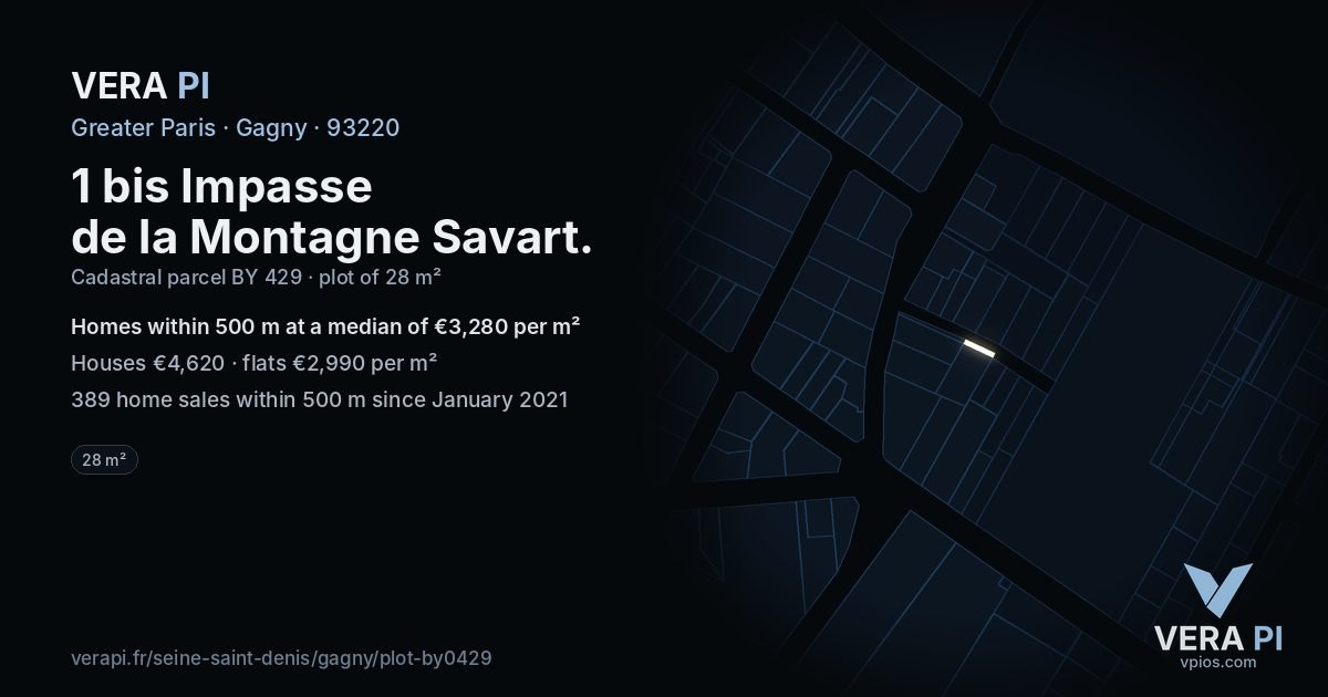 1 bis Impasse de la Montagne Savart, Gagny at night – the plot lit, the parcels around coloured by the prices near them