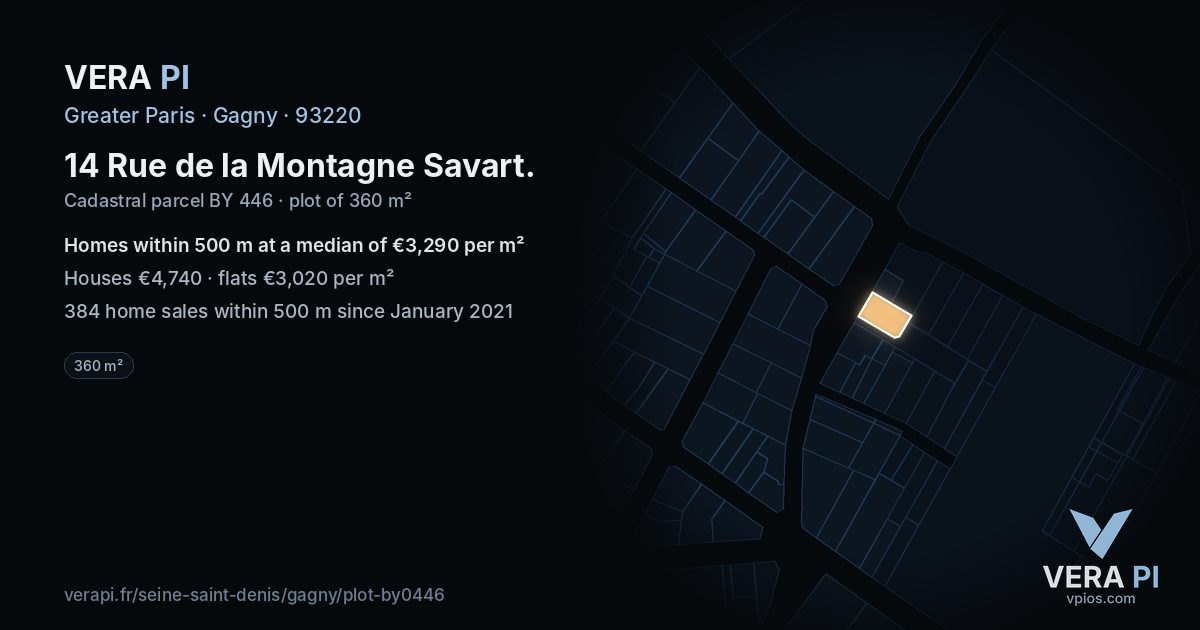14 Rue de la Montagne Savart, Gagny at night – the plot lit, the parcels around coloured by the prices near them