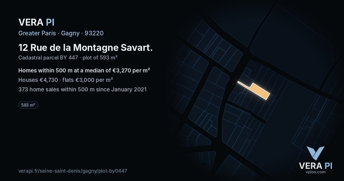 12 Rue de la Montagne Savart, Gagny at night – the plot lit, the parcels around coloured by the prices near them