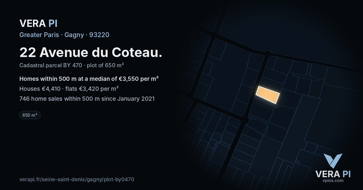 22 Avenue du Coteau, Gagny at night – the plot lit, the parcels around coloured by the prices near them