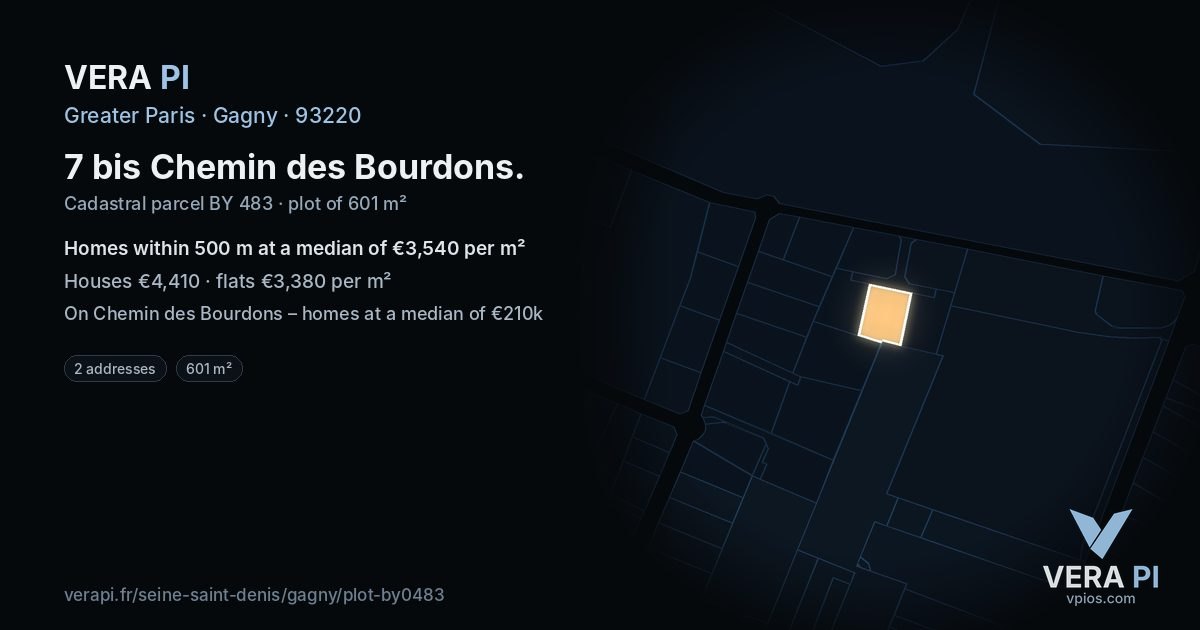 7 bis Chemin des Bourdons, Gagny at night – the plot lit, the parcels around coloured by the prices near them