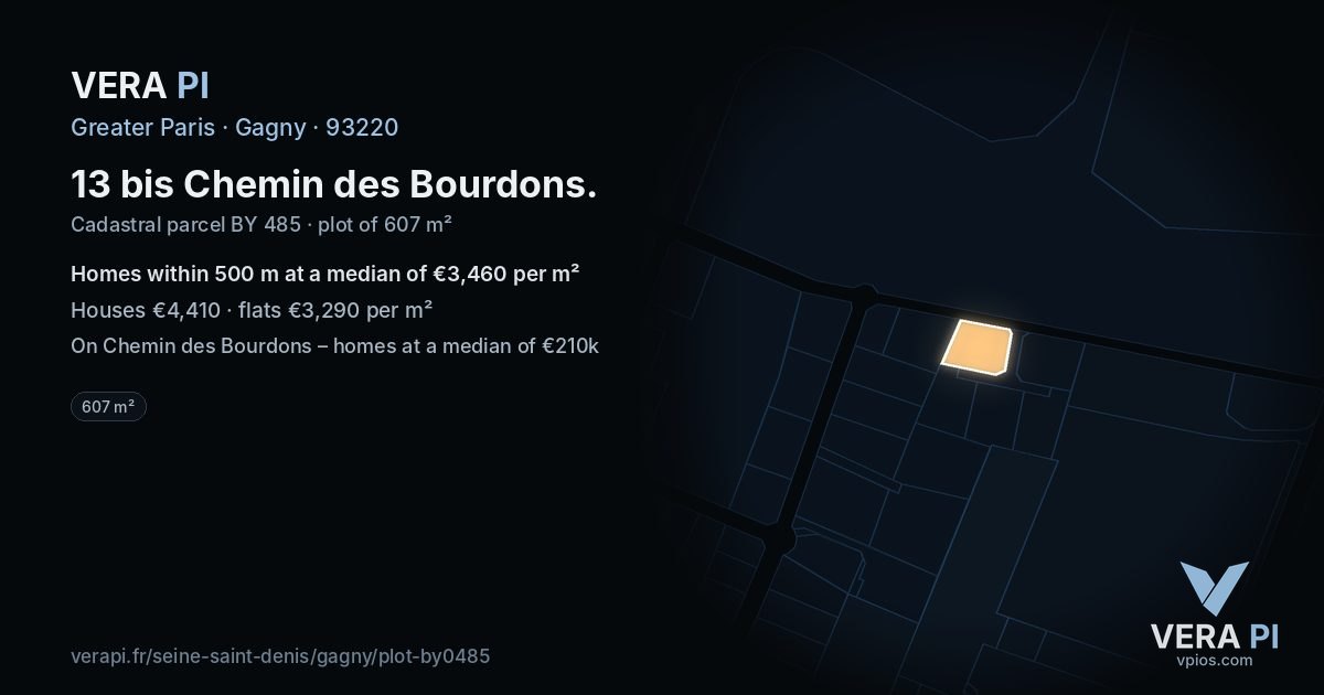 13 bis Chemin des Bourdons, Gagny at night – the plot lit, the parcels around coloured by the prices near them