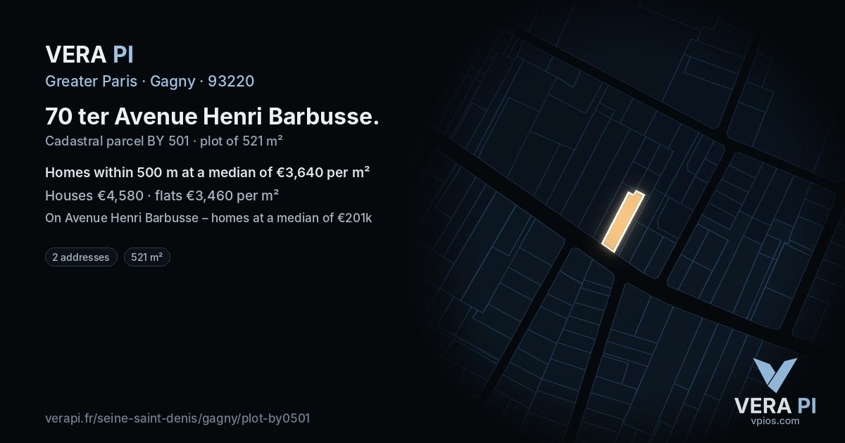 70 ter Avenue Henri Barbusse, Gagny at night – the plot lit, the parcels around coloured by the prices near them