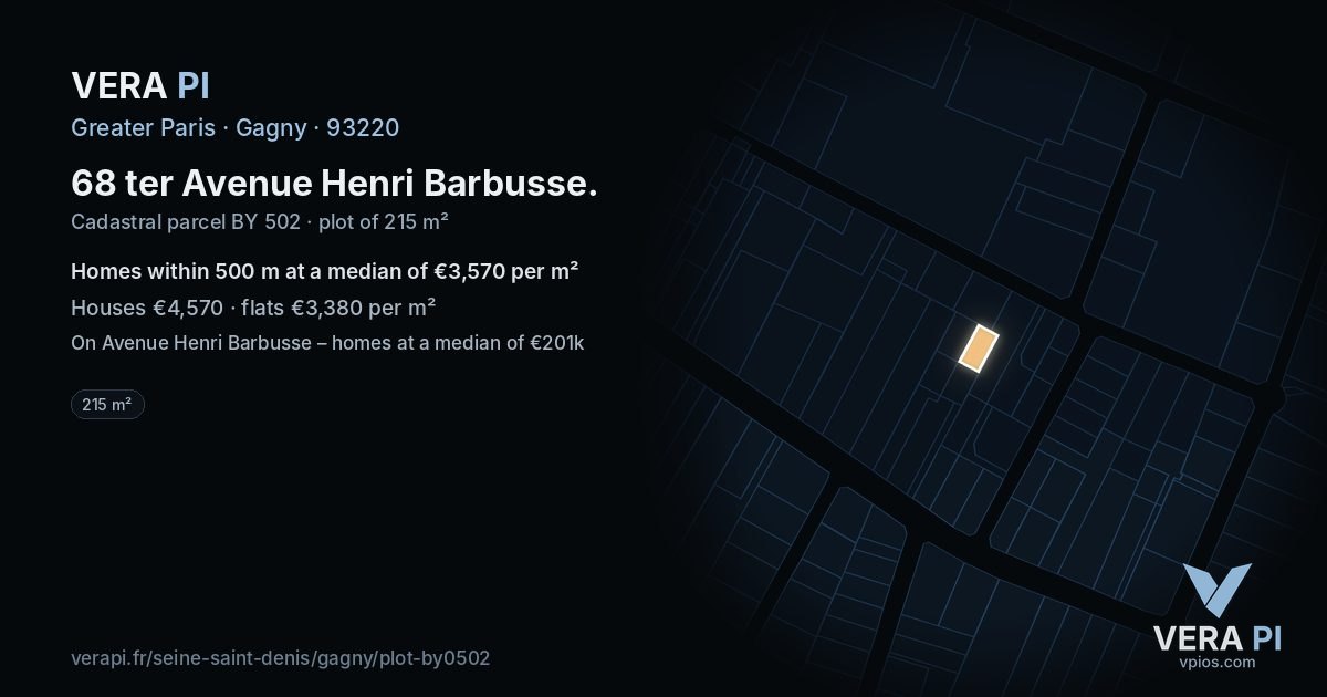 68 ter Avenue Henri Barbusse, Gagny at night – the plot lit, the parcels around coloured by the prices near them
