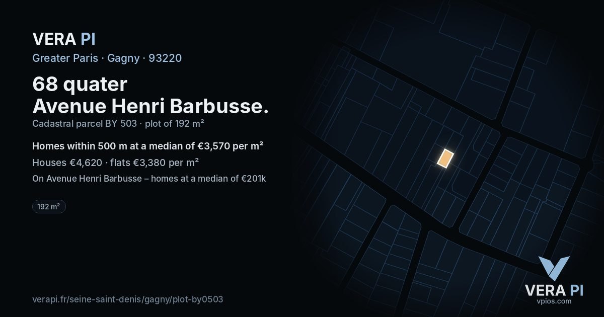 68 quater Avenue Henri Barbusse, Gagny at night – the plot lit, the parcels around coloured by the prices near them