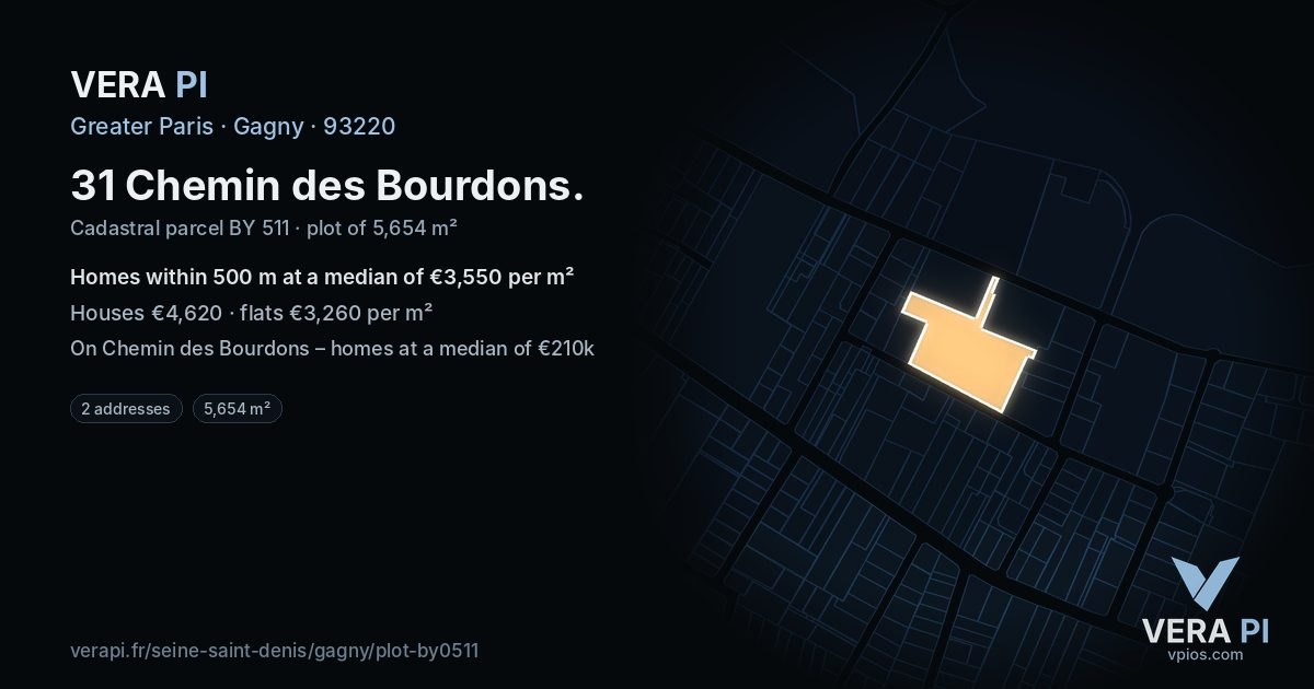 31 Chemin des Bourdons, Gagny at night – the plot lit, the parcels around coloured by the prices near them