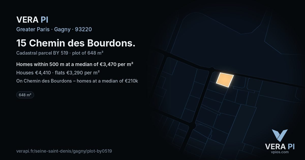 15 Chemin des Bourdons, Gagny at night – the plot lit, the parcels around coloured by the prices near them