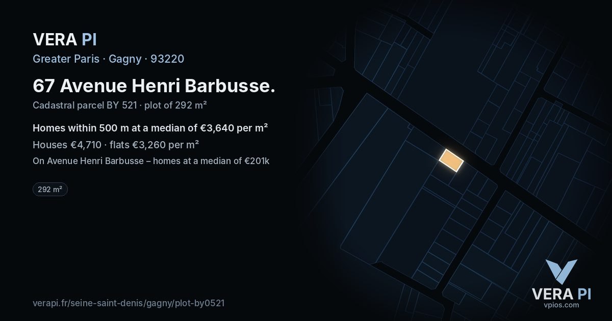 67 Avenue Henri Barbusse, Gagny at night – the plot lit, the parcels around coloured by the prices near them