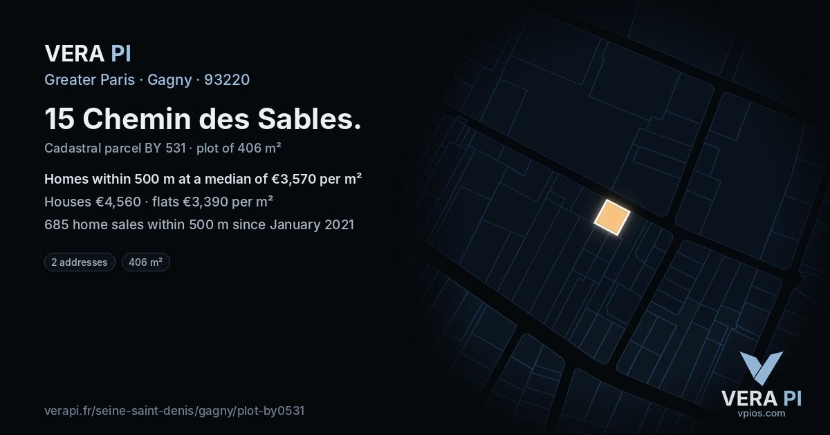 15 Chemin des Sables, Gagny at night – the plot lit, the parcels around coloured by the prices near them