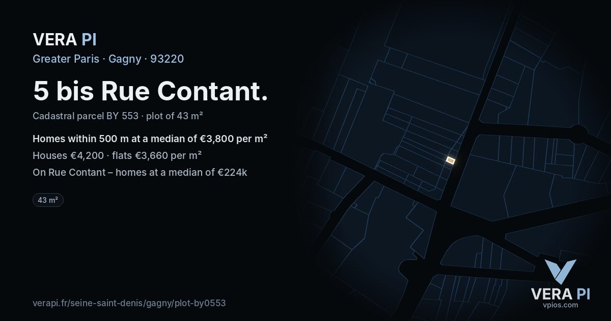 5 bis Rue Contant, Gagny at night – the plot lit, the parcels around coloured by the prices near them