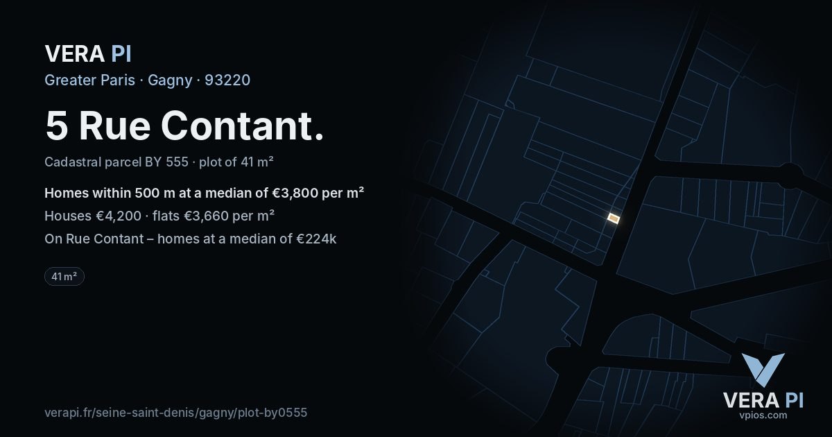5 Rue Contant, Gagny at night – the plot lit, the parcels around coloured by the prices near them