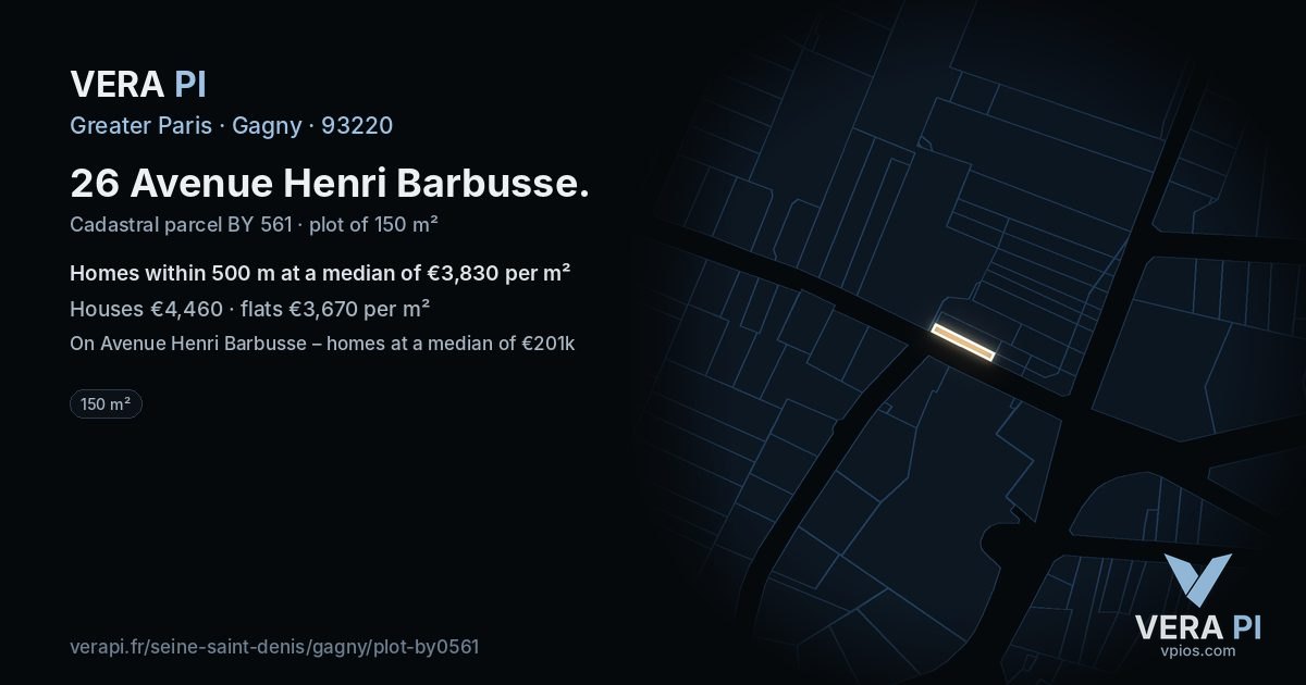 26 Avenue Henri Barbusse, Gagny at night – the plot lit, the parcels around coloured by the prices near them